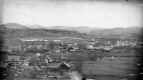 Bird's eye view of town and surrounding fields