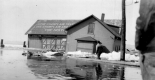 Flood damage to a building on the waterfront.
