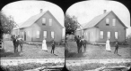 House with People and a Horse in the Yard