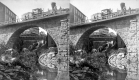 Arched Bridge, Waterfall, and Locomotive, with Brattleboro House in the Background