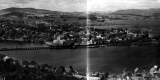 Birdseye view of town and lake