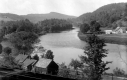 Houses by river