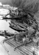 Horse Ferry and Houseboat on Riverbank