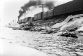 Train Traveling Along Lake Champlain