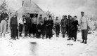 Hikers outside Tin Hut on Camel's Hump