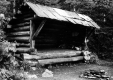Wooden lean-to with galvanized-metal roof