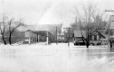 Flooded river and surrounding homes