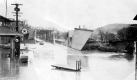 Flooded downtown area and bridge