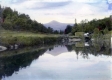View of Pico Mountain across small pond 