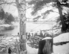 Connecticut River with pulp pile and men working