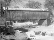 Covered wooden bridge in winter