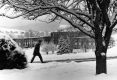 Cadet crossing through Norwich campus in winter