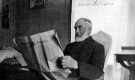 Amos Somers reading the Springfield Republican newspaper