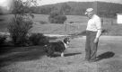 A man with dog at Fletcher Farm