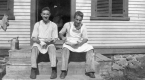 Eating on the stoop of the Fletcher Farmhouse