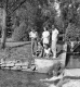 Children at a fish hatchery