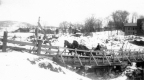 Traveling across the temporary bridge in winter