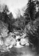 Trees and rocks alongside a waterfall