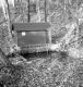 Creek alongside small wooden structure
