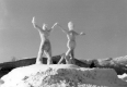 Winter Carnival Snow Sculpture - 2 Snowmen Holding Hands 