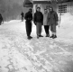 Four Skiers in Front of Stowe Spruce Lodge