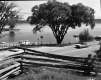 Split Rail Fence with Lake in Background and Car
