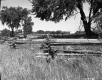Split Rail Fence in Foreground with Barn in Background and Car